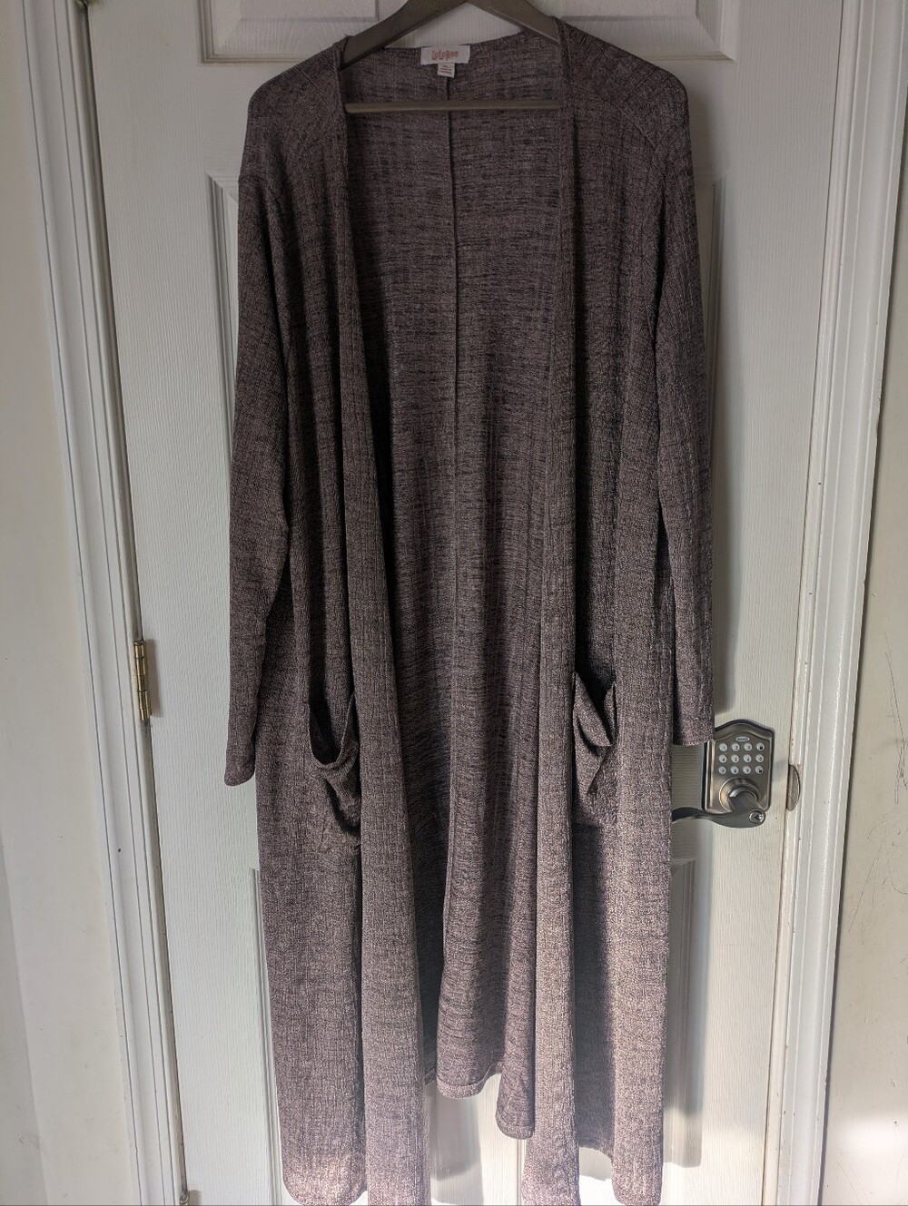 LuLaRoe Long Open-Front Maxi Cardigan Dress in Metallic Heathered Brown